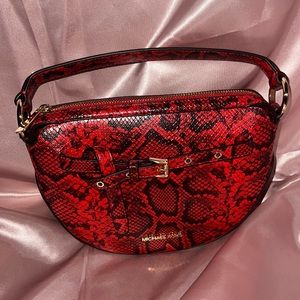 Michael Kors Red Snake crescent shaped satchel